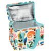 Wild Wonders Lunch Bag with zoo animals and wildlife patters and a blue zip, open to reveal foil inside
